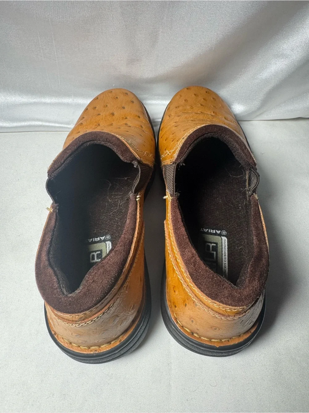 Ariat Women’s 7B Brown Ostrich Embossed Leather Slip On Clogs Loafers